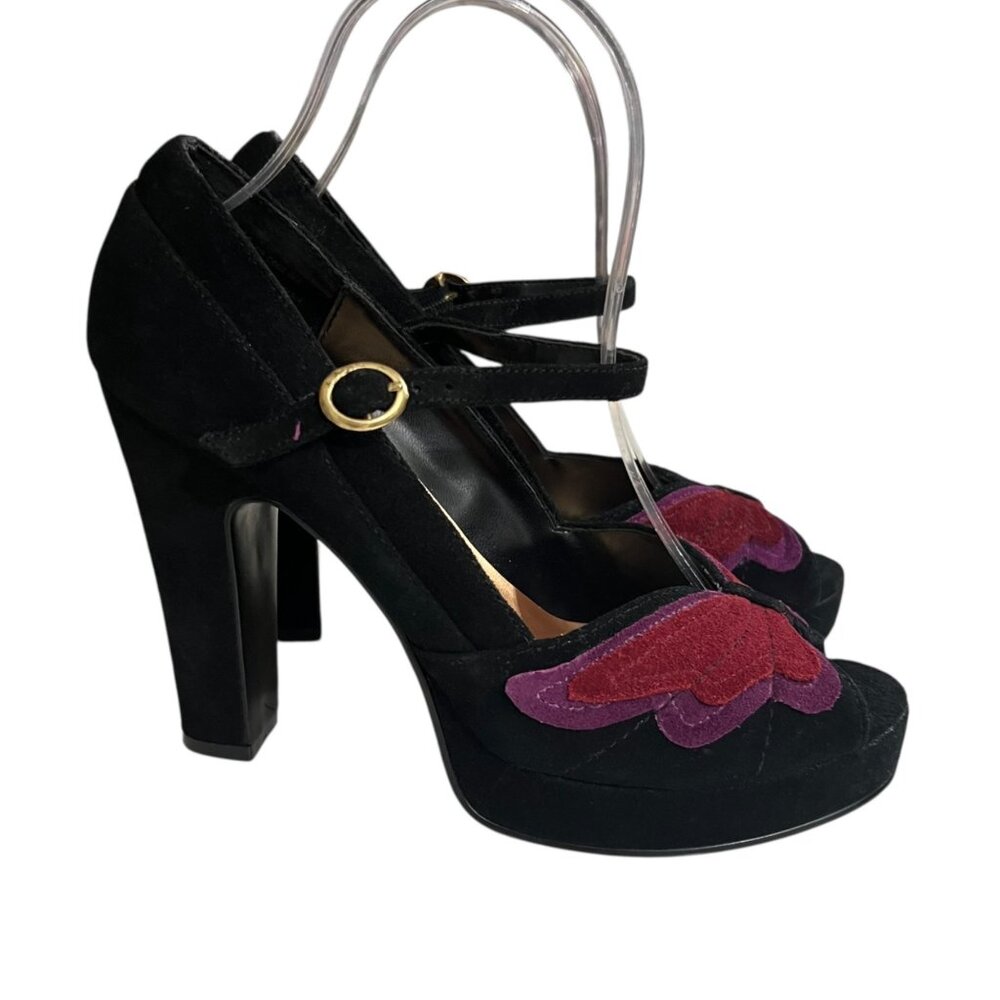 90s Skechers Soho Lab Black Suede Whimsigoth Platform‎ Butterfly Sandals Size 8 - Picture 4 of 8